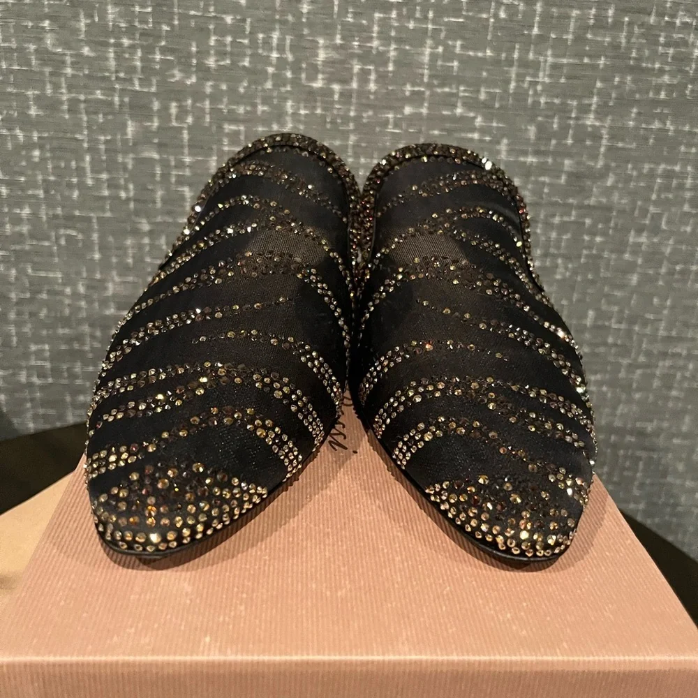 NIB GIANVITO ROSSI Raja Crystal Slide Shoe Shoes Black 8.5